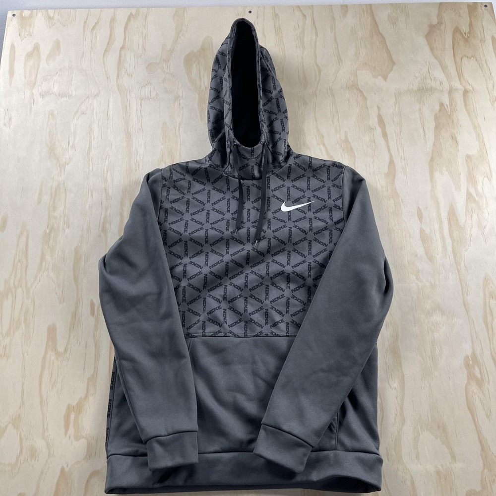 Nike Hoodie Mens Medium Gray Therma-FIT Pullover Graphic‎ Swoosh Fleece